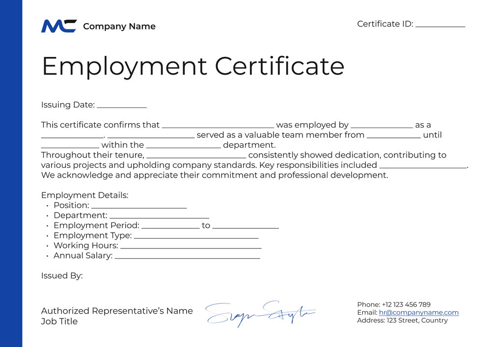 Free Classic Certificate of Employment Template - Edit & Download Landscape Free Classic Certificate of Employment Template - Edit & Download Landscape