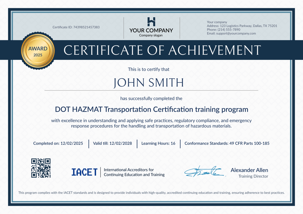 Classic Hazmat Training Certificate – Download and Edit Landscape Classic Hazmat Training Certificate – Download and Edit Landscape