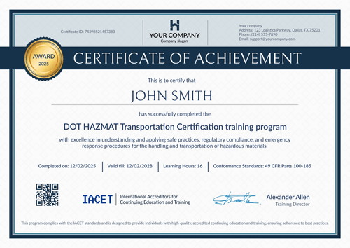 Classic Hazmat Training Certificate – Download and Edit Landscape Classic Hazmat Training Certificate – Download and Edit Landscape