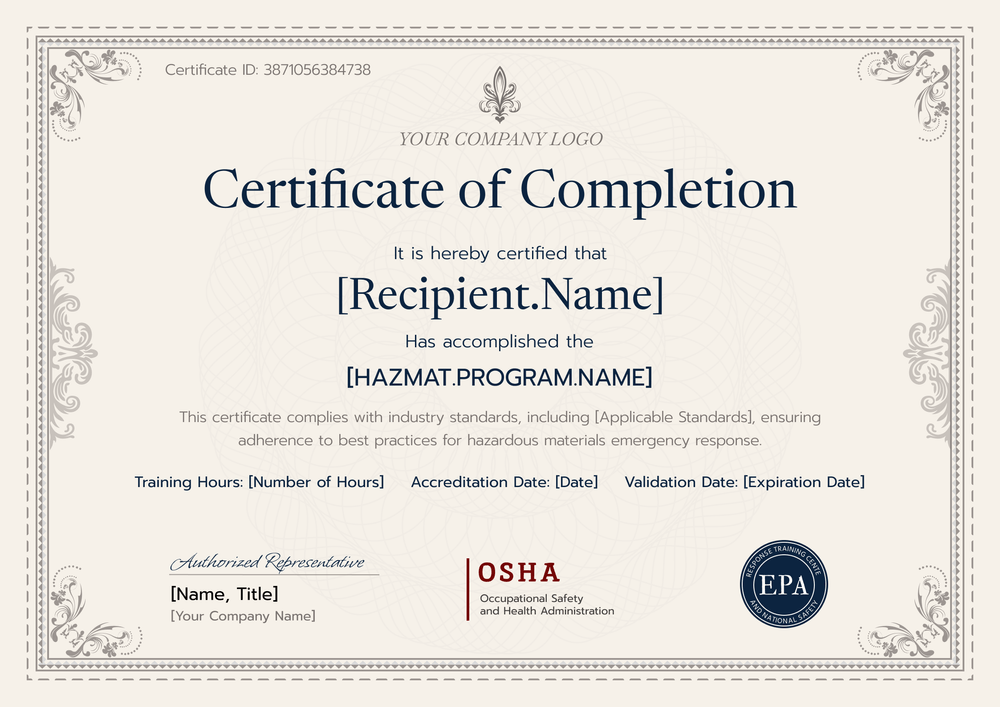 Free Professional Hazmat Training Certificate Template – Edit and Send Online Landscape Free Professional Hazmat Training Certificate Template – Edit and Send Online Landscape