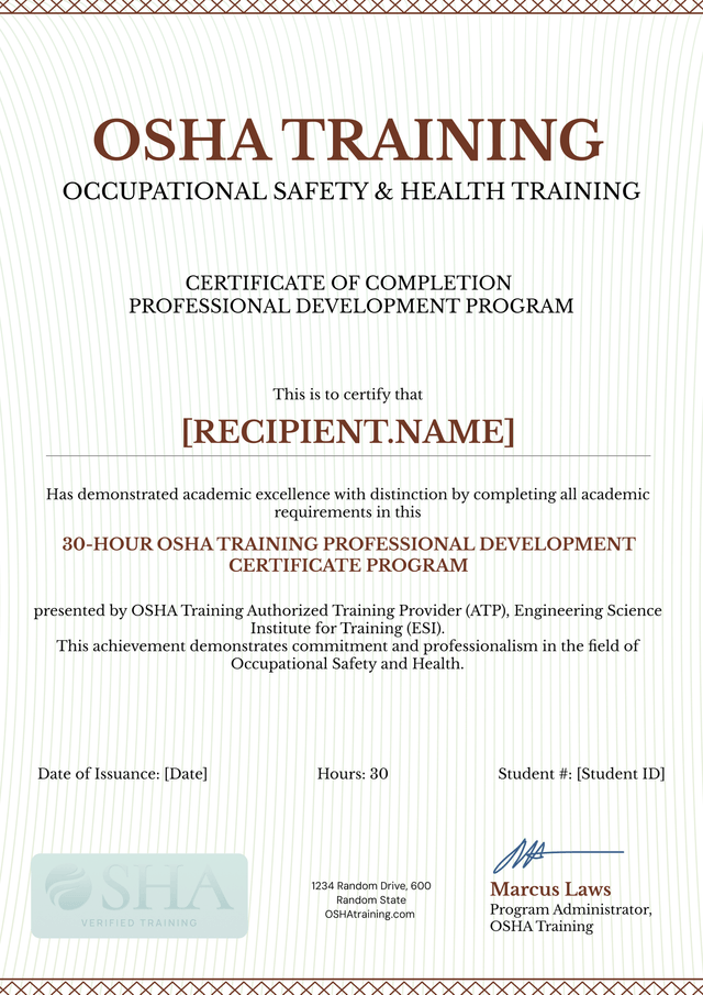 Printable and professional OSHA 30 certificate template Printable and professional OSHA 30 certificate template
