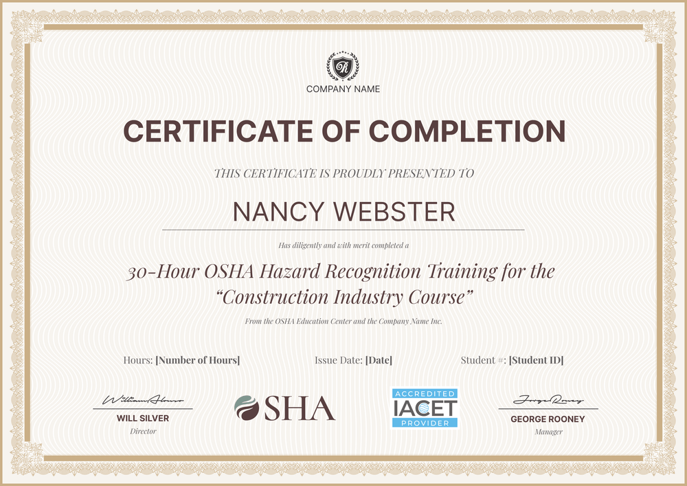 Simple OSHA 30 Certificate Template – Secure & Editable for Free Landscape Simple OSHA 30 Certificate Template – Secure & Editable for Free Landscape