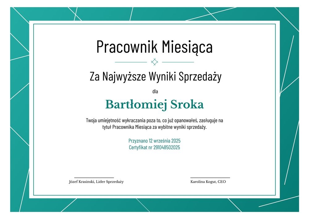Dyplom pracownika miesiąca - pozioma Dyplom pracownika miesiąca - pozioma