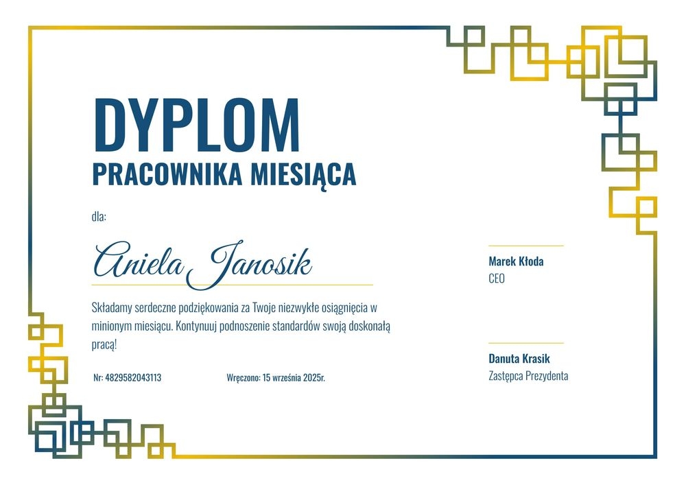 Prosty dyplom pracownika miesiąca wzór - pozioma Prosty dyplom pracownika miesiąca wzór - pozioma