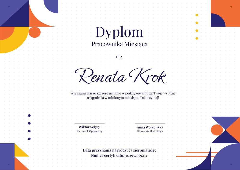 Nowoczesny dyplom pracownika miesiąca wzór – poziom Nowoczesny dyplom pracownika miesiąca wzór – poziom