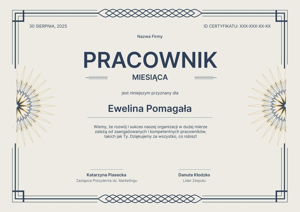 Darmowy dyplom pracownika miesiąca – pozioma Darmowy dyplom pracownika miesiąca – pozioma