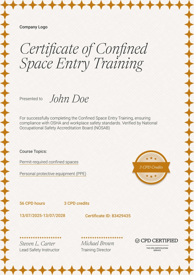 Bordered and professional confined space training certificate template Bordered and professional confined space training certificate template