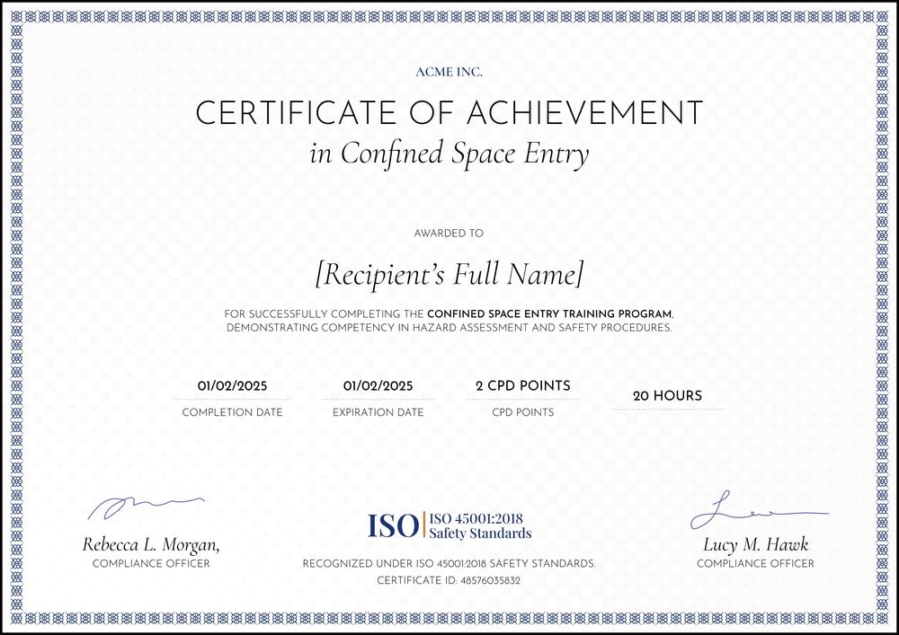 Minimalistic Confined Space Training Certificate – Edit & Issue Online landscape Minimalistic Confined Space Training Certificate – Edit & Issue Online landscape