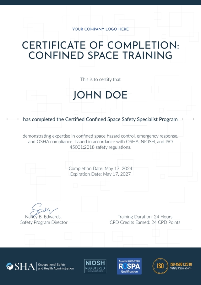 Valuable and professional confined space training certificate template Valuable and professional confined space training certificate template