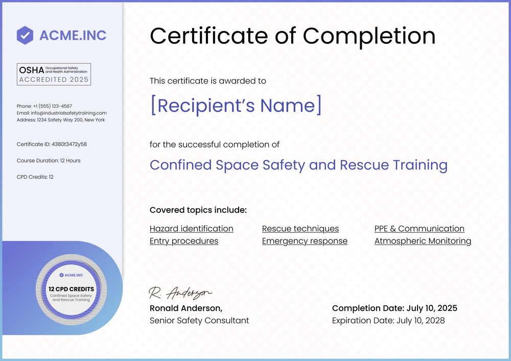 Informative Confined Space Training Certificate Template – Create and Customize landscape Informative Confined Space Training Certificate Template – Create and Customize landscape