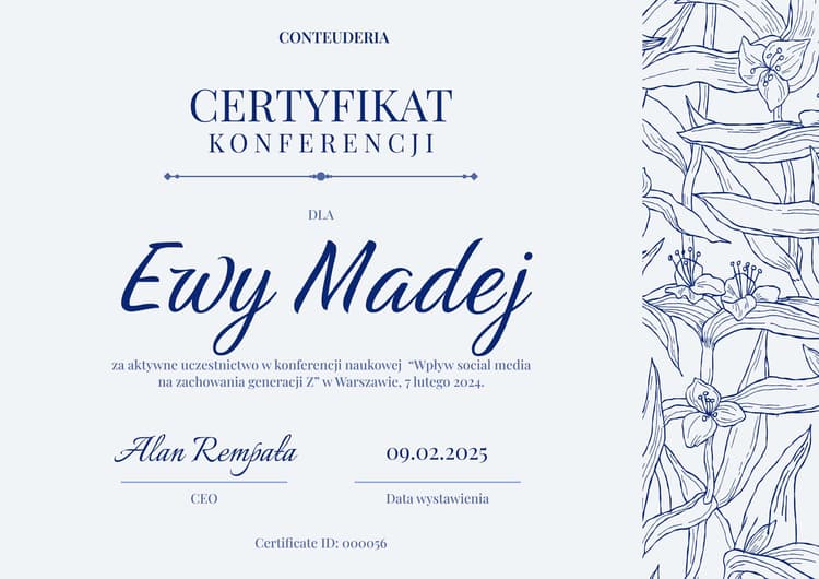 Nowoczesny i artystyczny certyfikat uczestnictwa Nowoczesny i artystyczny certyfikat uczestnictwa