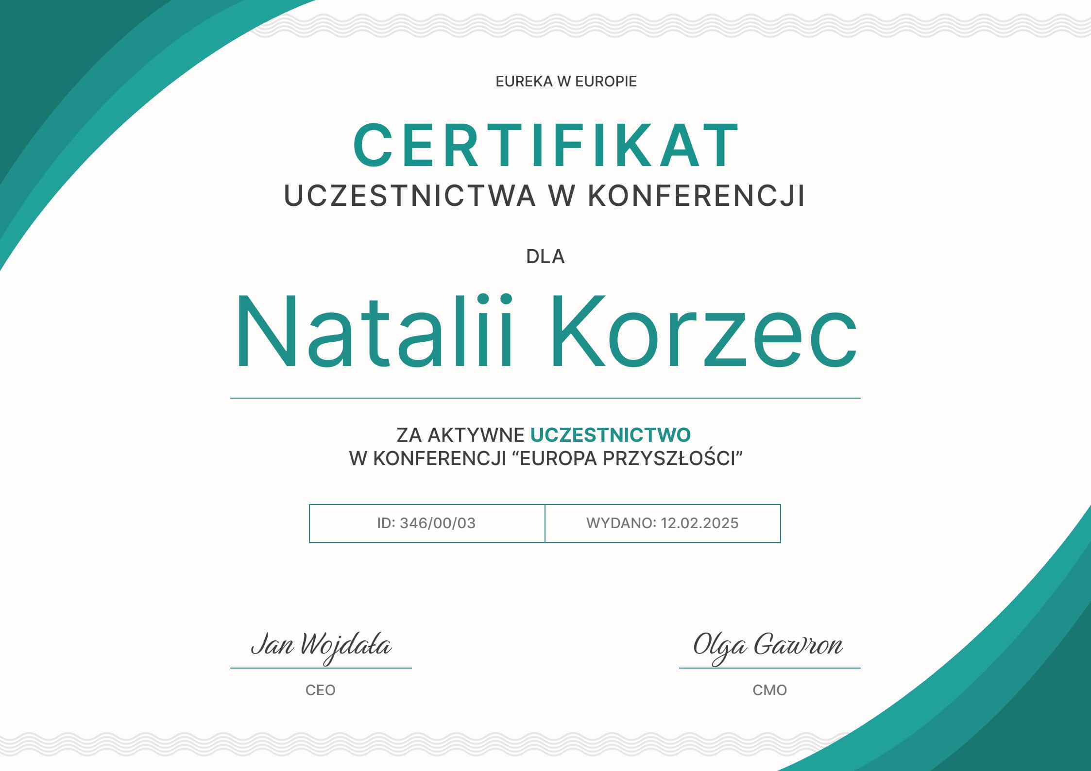 Uniwersalny i prosty certyfikat uczestnictwa Uniwersalny i prosty certyfikat uczestnictwa