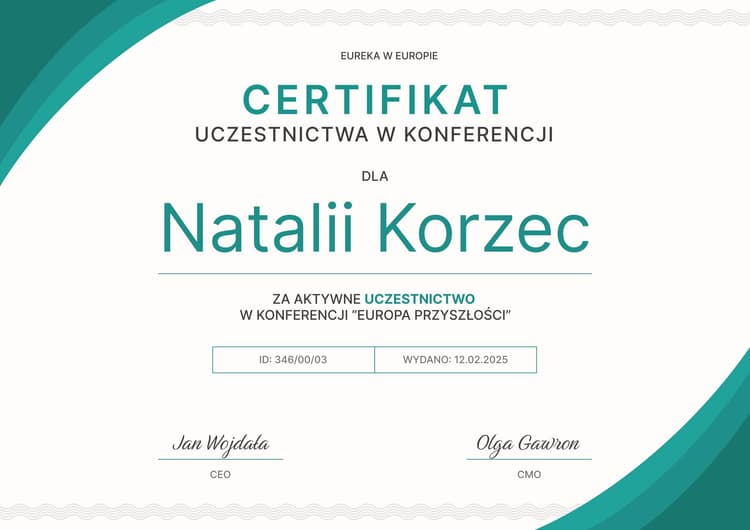 Uniwersalny i prosty certyfikat uczestnictwa Uniwersalny i prosty certyfikat uczestnictwa