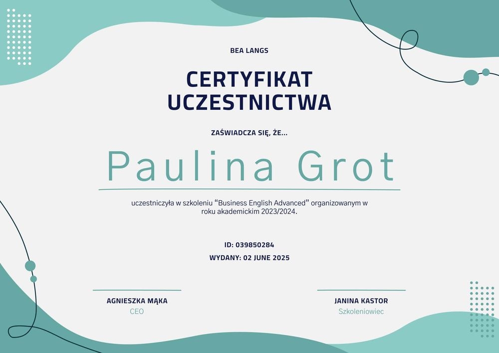 Nowoczesny certyfikat uczestnictwa – pozioma Nowoczesny certyfikat uczestnictwa – pozioma