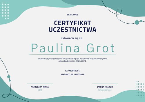 Nowoczesny certyfikat uczestnictwa – pozioma Nowoczesny certyfikat uczestnictwa – pozioma