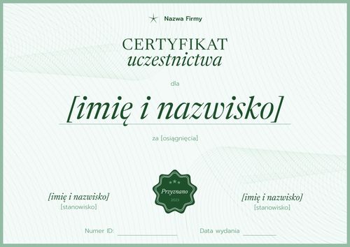 Profesjonalny certyfikat uczestnictwa – pozioma Profesjonalny certyfikat uczestnictwa – pozioma