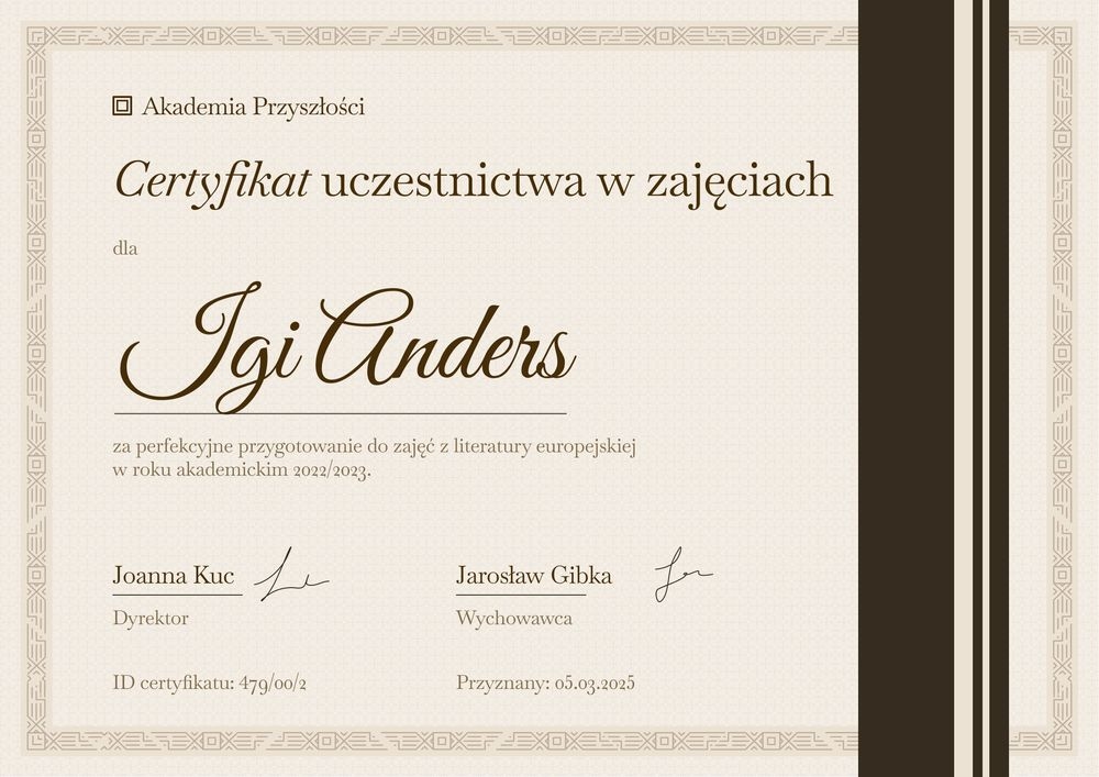 Darmowy dyplom uczestnictwa w zajęciach – pozioma Darmowy dyplom uczestnictwa w zajęciach – pozioma