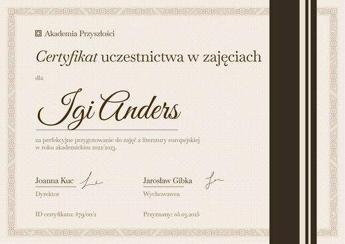 Darmowy dyplom uczestnictwa w zajęciach – pozioma Darmowy dyplom uczestnictwa w zajęciach – pozioma