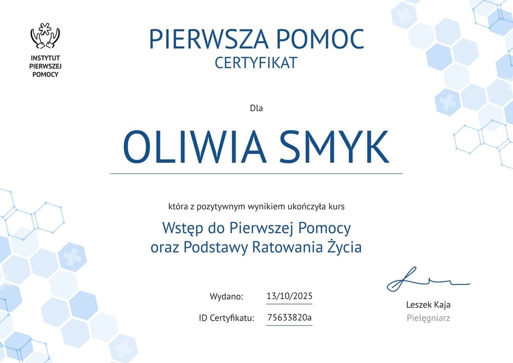 Zaświadczenie o ukończeniu kursu pierwszej pomocy wzór – pozioma Zaświadczenie o ukończeniu kursu pierwszej pomocy wzór – pozioma