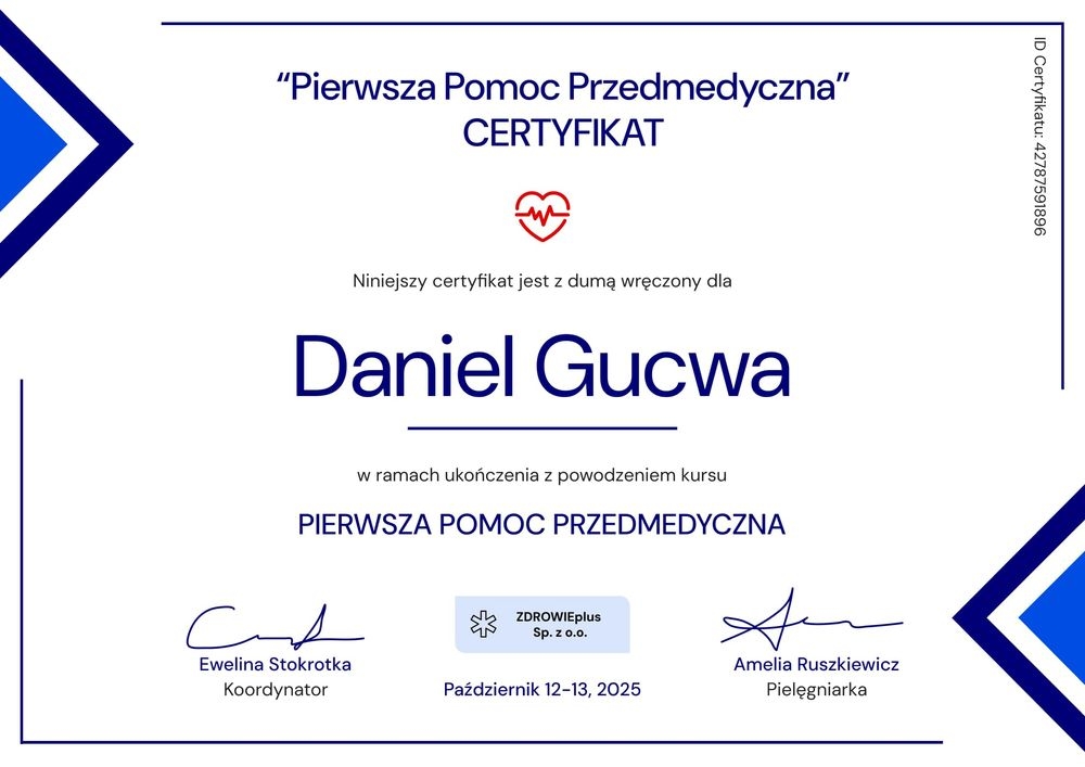 Nowoczesny certyfikat ukończenia kursu pierwszej pomocy wzór – pozioma Nowoczesny certyfikat ukończenia kursu pierwszej pomocy wzór – pozioma