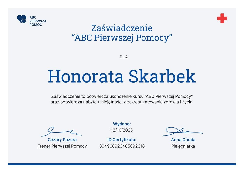 Certyfikat ukończenia kursu pierwszej pomocy wzór dla ekspertów – pozioma Certyfikat ukończenia kursu pierwszej pomocy wzór dla ekspertów – pozioma