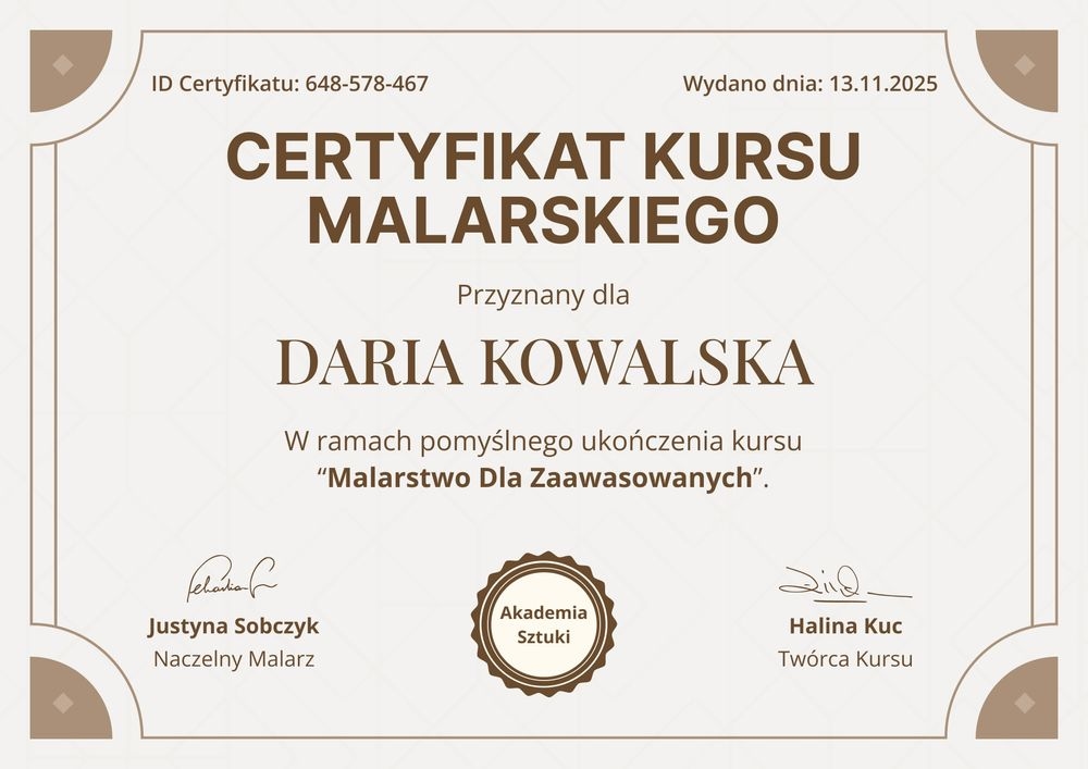 Klasyczny certyfikat ukończenia kursu – pozioma Klasyczny certyfikat ukończenia kursu – pozioma