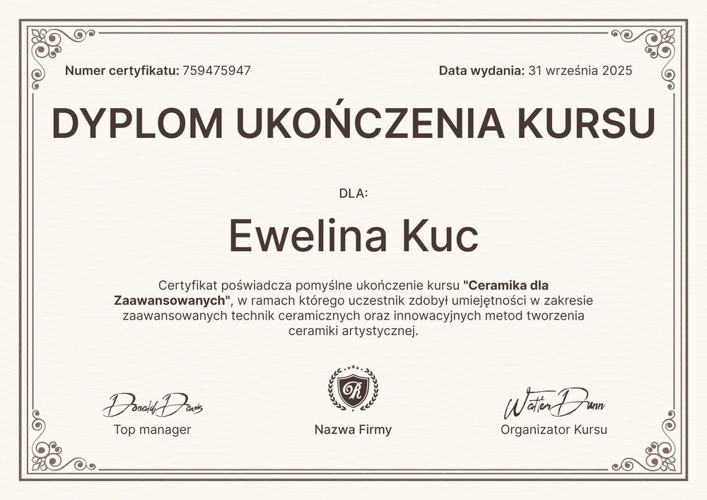 Wyrafinowany certyfikat ukończenia kursu – pozioma Wyrafinowany certyfikat ukończenia kursu – pozioma