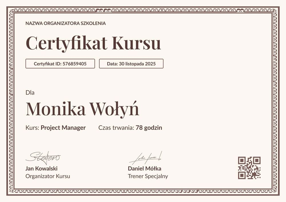 Elegancki certyfikat ukończenia kursu – pozioma Elegancki certyfikat ukończenia kursu – pozioma