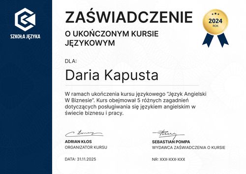 Profesjonalny dyplom ukończenia kursu – pozioma Profesjonalny dyplom ukończenia kursu – pozioma