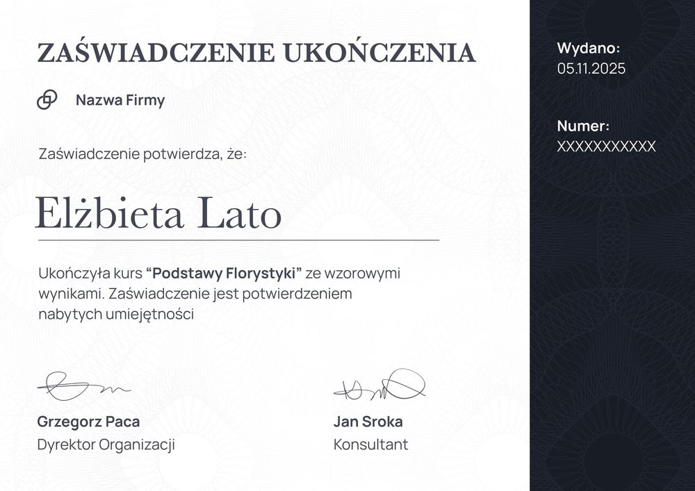 Praktyczny certyfikat ukończenia kursu – pozioma Praktyczny certyfikat ukończenia kursu – pozioma