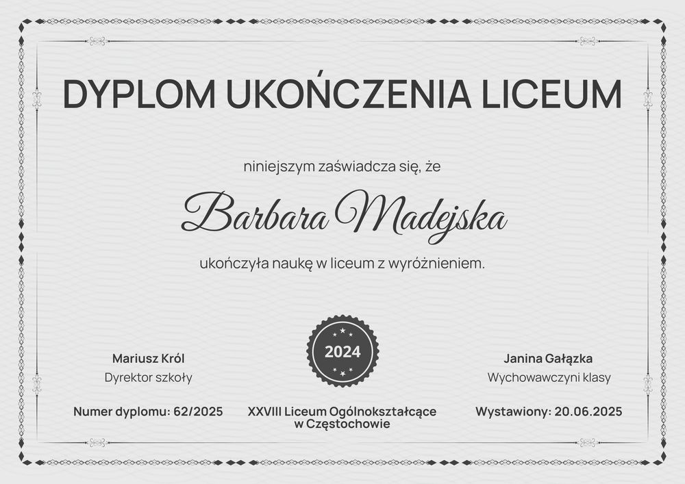 Minimalistyczny wzór dyplomu do pobrania – pozioma Minimalistyczny wzór dyplomu do pobrania – pozioma