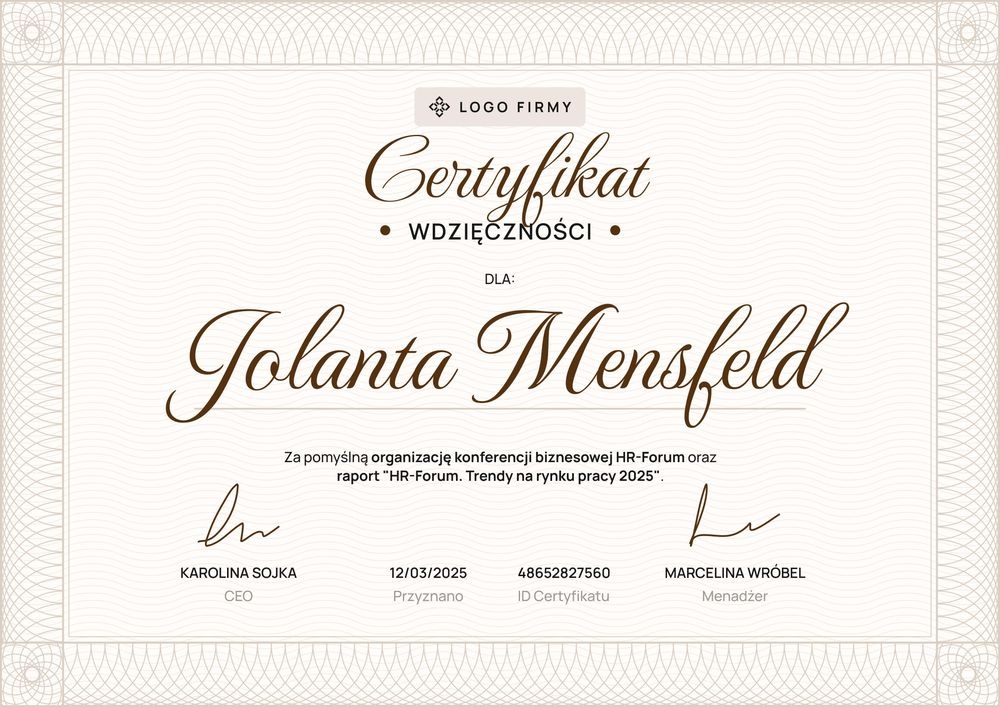 Gustowny dyplom podziękowanie wzór – pozioma Gustowny dyplom podziękowanie wzór – pozioma