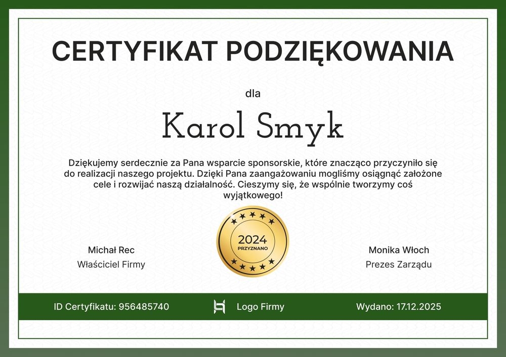 Zorganizowany dyplom podziękowania wzór – pozioma Zorganizowany dyplom podziękowania wzór – pozioma