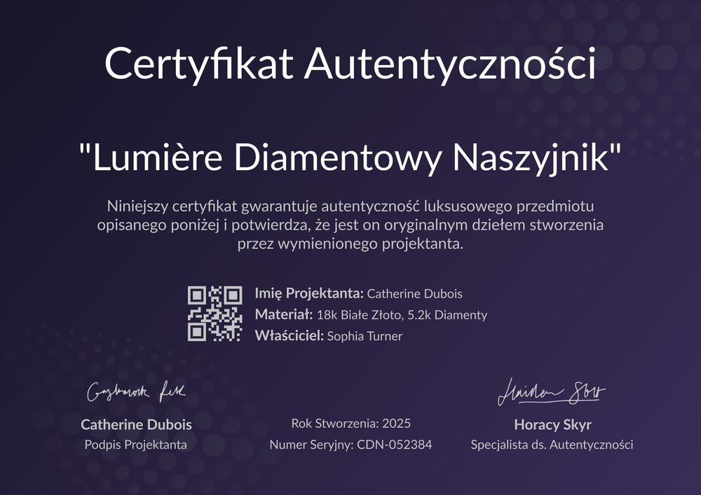 Profesjonalny certyfikat autentyczności obrazu wzór – pozioma Profesjonalny certyfikat autentyczności obrazu wzór – pozioma