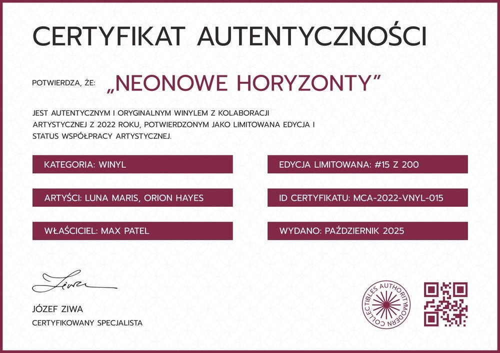 Darmowy certyfikat autentyczności wzór dla kolekcjonerów - pozioma Darmowy certyfikat autentyczności wzór dla kolekcjonerów - pozioma