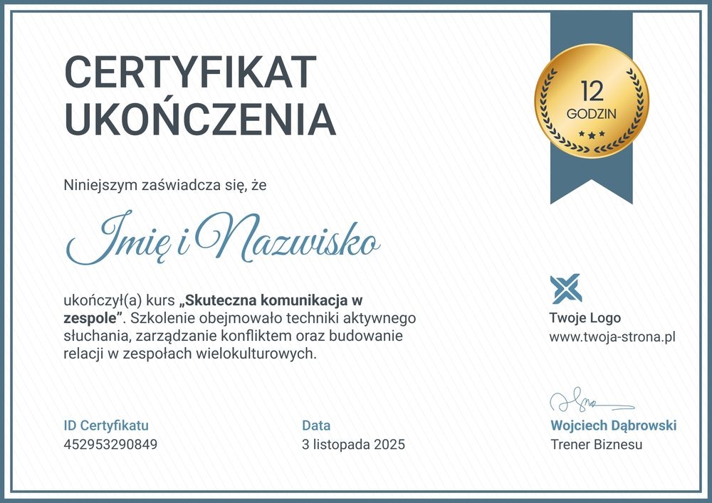 Minimalistyczny certyfikat szkolenia wzór – pozioma Minimalistyczny certyfikat szkolenia wzór – pozioma