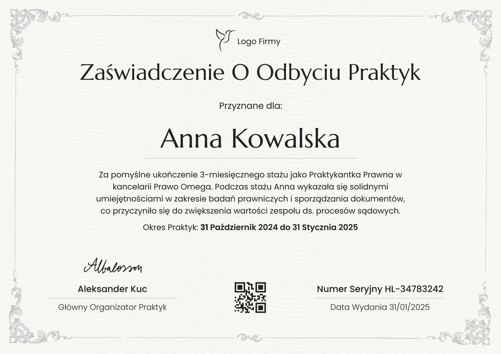 Darmowy wzór na zaświadczenie o odbyciu stażu – pozioma Darmowy wzór na zaświadczenie o odbyciu stażu – pozioma