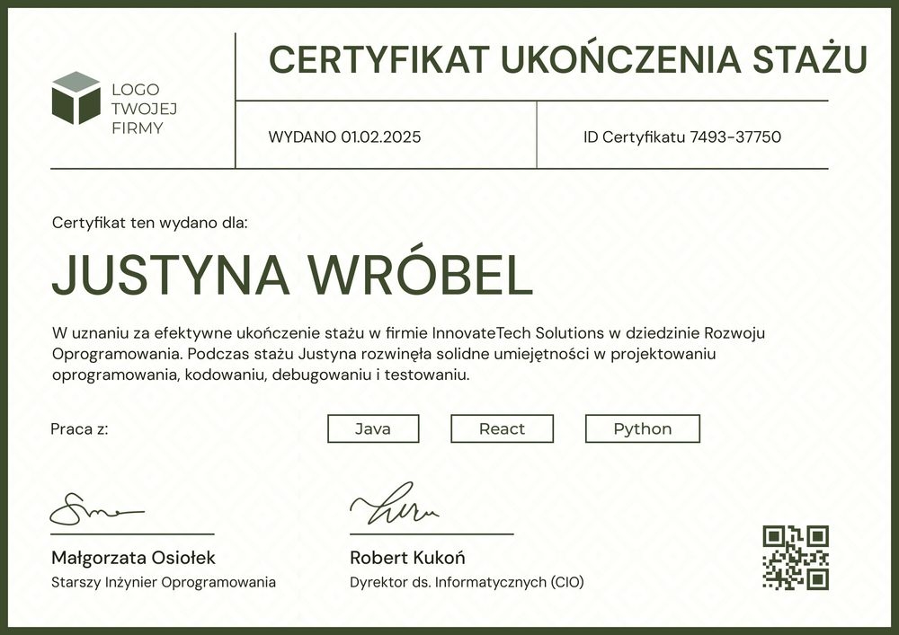 Darmowy pomysł na zaświadczenie o odbyciu stażu wzór – pozioma Darmowy pomysł na zaświadczenie o odbyciu stażu wzór – pozioma