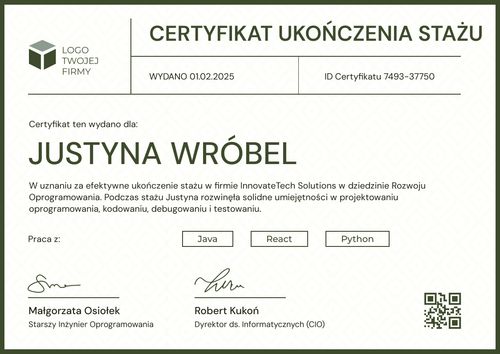 Darmowy pomysł na zaświadczenie o odbyciu stażu wzór – pozioma Darmowy pomysł na zaświadczenie o odbyciu stażu wzór – pozioma