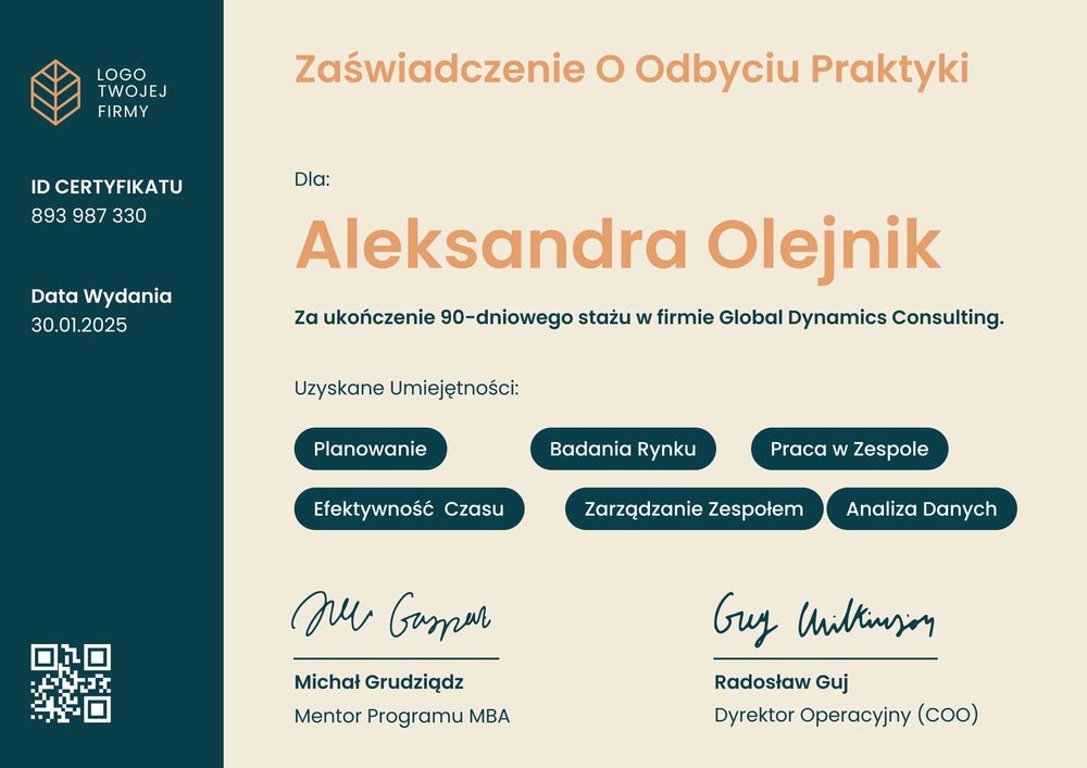 Zaświadczenie o odbyciu stażu wzór – pozioma Zaświadczenie o odbyciu stażu wzór – pozioma