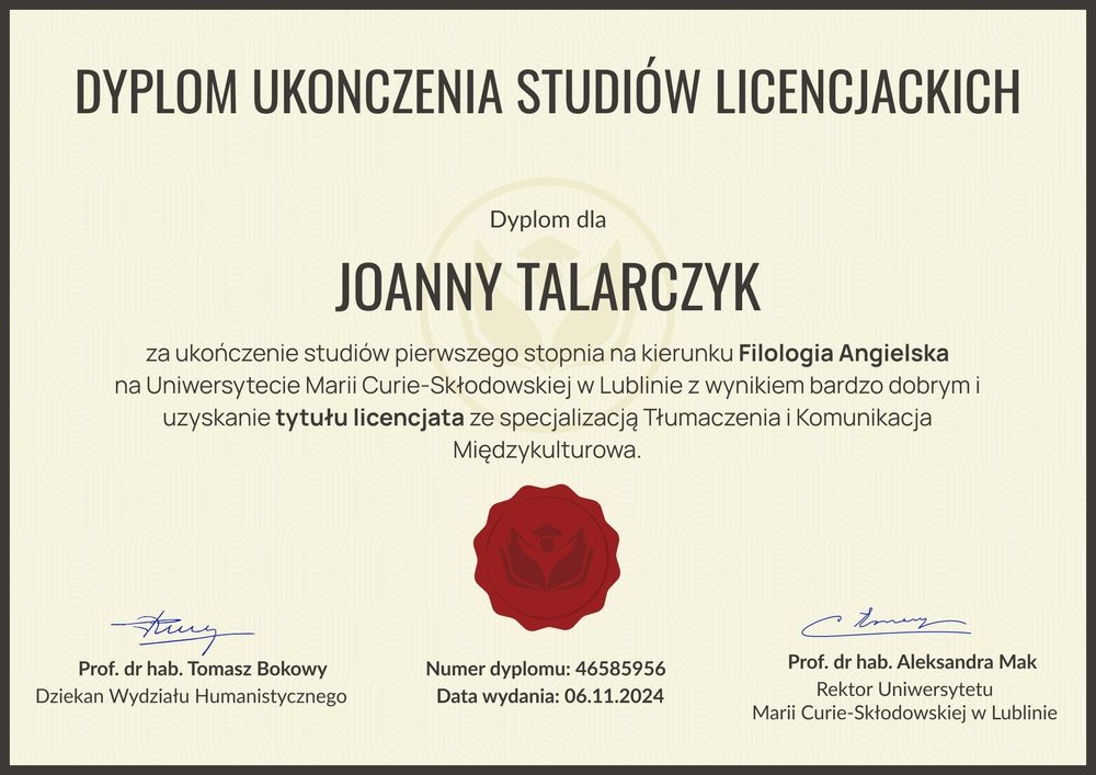 Klasyczny dyplom ukończenia studiów wyższych – pozioma Klasyczny dyplom ukończenia studiów wyższych – pozioma