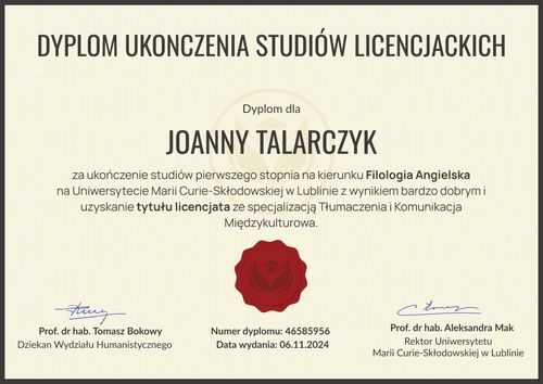 Klasyczny dyplom ukończenia studiów wyższych – pozioma Klasyczny dyplom ukończenia studiów wyższych – pozioma