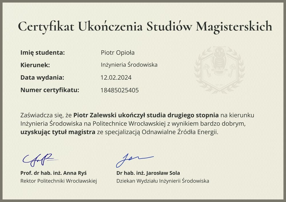 Formalny dyplom ukończenia studiów magisterskich – pozioma Formalny dyplom ukończenia studiów magisterskich – pozioma