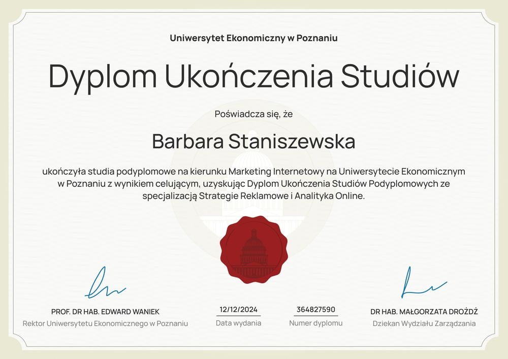 Darmowy dyplom ukończenia studiów podyplomowych wzór - pozioma Darmowy dyplom ukończenia studiów podyplomowych wzór - pozioma