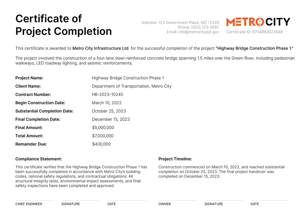 Free Professional Construction Completion Certificate Template - Edit Online Landscape Free Professional Construction Completion Certificate Template - Edit Online Landscape