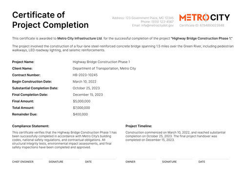 Free Professional Construction Completion Certificate Template - Edit Online Landscape Free Professional Construction Completion Certificate Template - Edit Online Landscape
