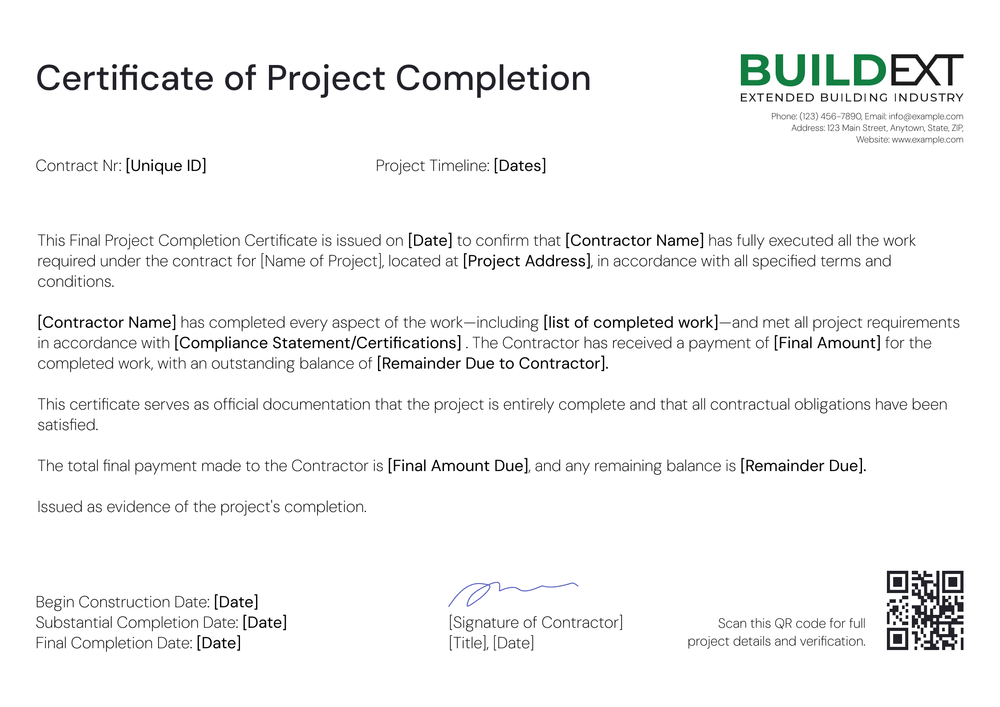 Sleek Construction Completion Certificate Template - Free & Editable Landscape Sleek Construction Completion Certificate Template - Free & Editable Landscape