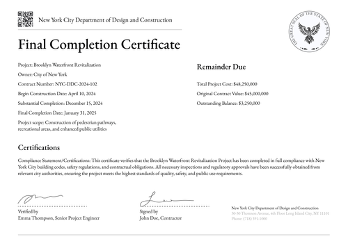 Classic Construction Completion Certificate Template - Free & Customizable Landscape Classic Construction Completion Certificate Template - Free & Customizable Landscape
