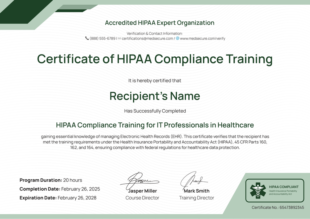 Free HIPAA Training Certificate Template for IT Professionals - Edit & Download Landscape Free HIPAA Training Certificate Template for IT Professionals - Edit & Download Landscape