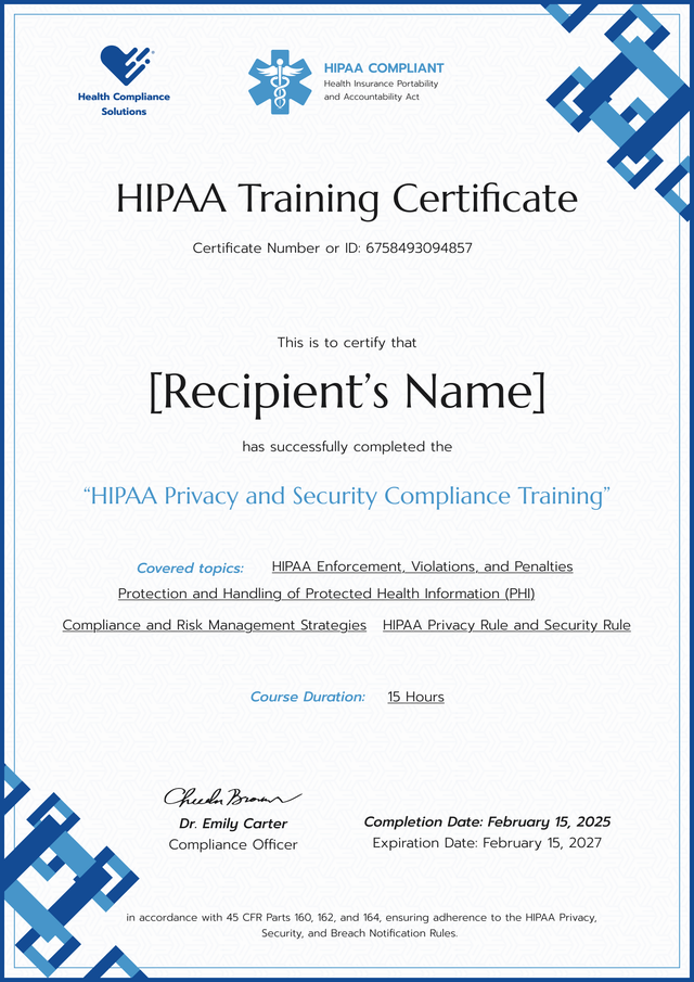 Professional and crisp HIPAA training certificate template Professional and crisp HIPAA training certificate template